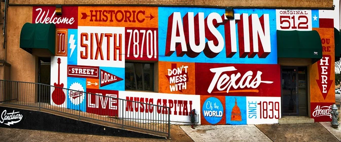 Historic 6th Street District mural in Austin, Texas