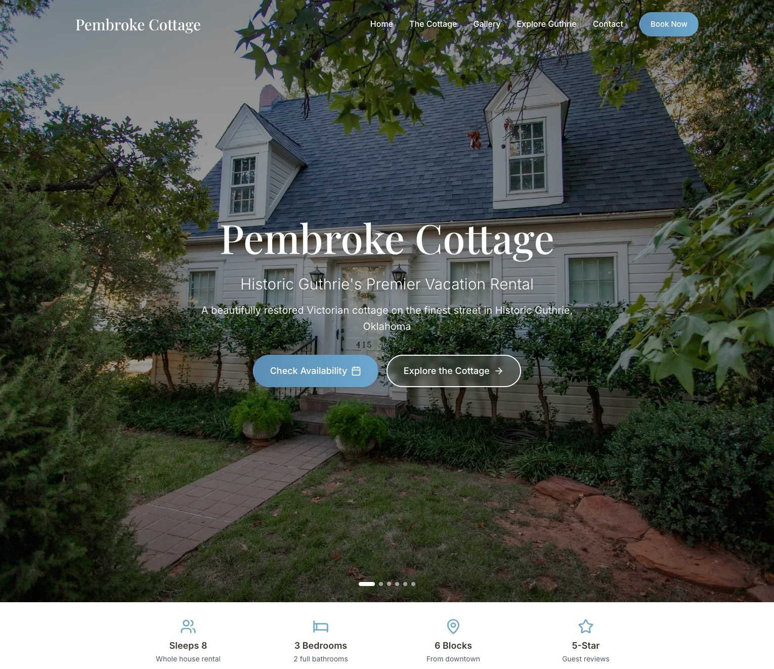 Pembroke Cottage website after refresh - clean, modern design