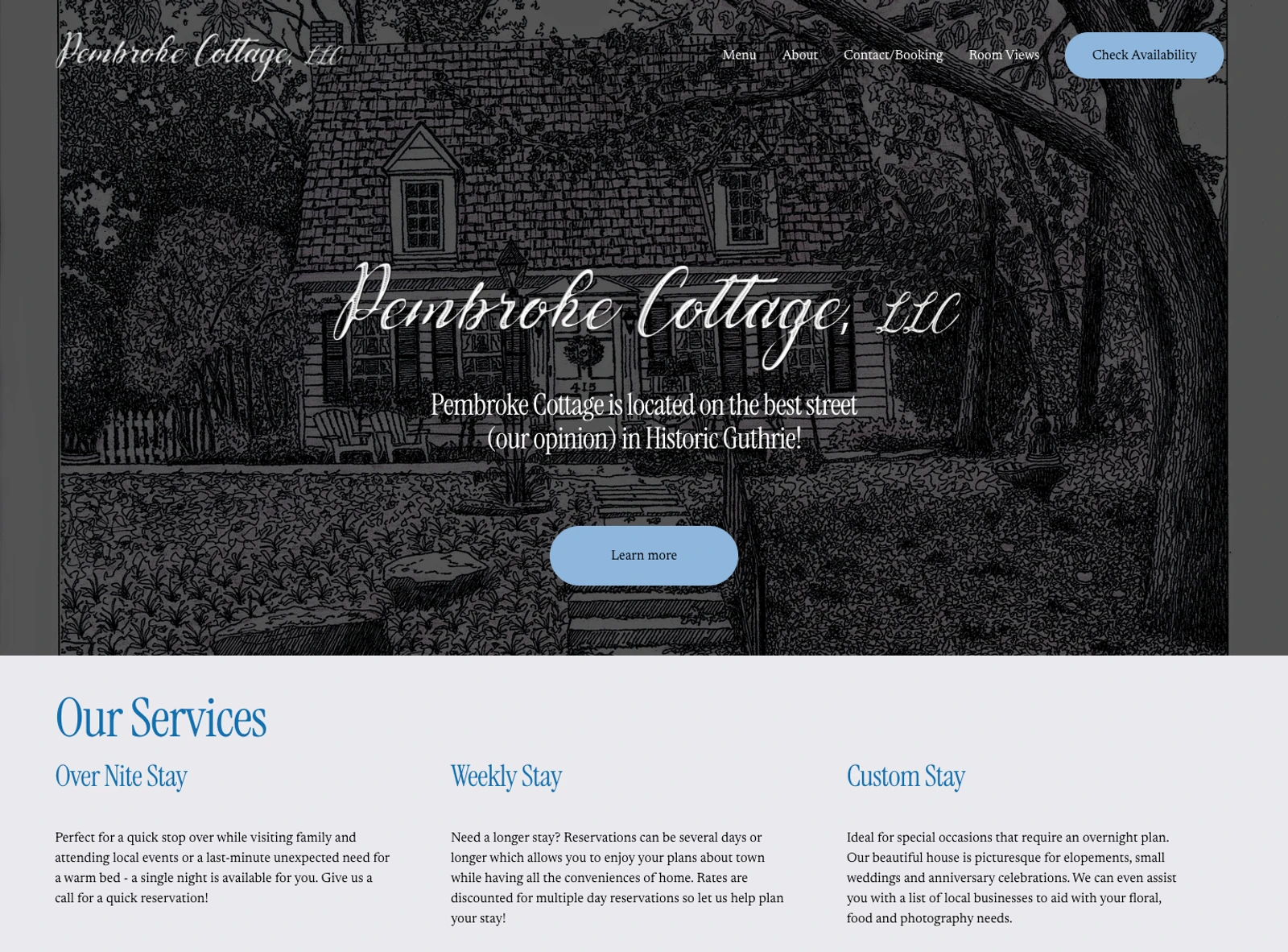 Pembroke Cottage website before refresh - template-heavy design