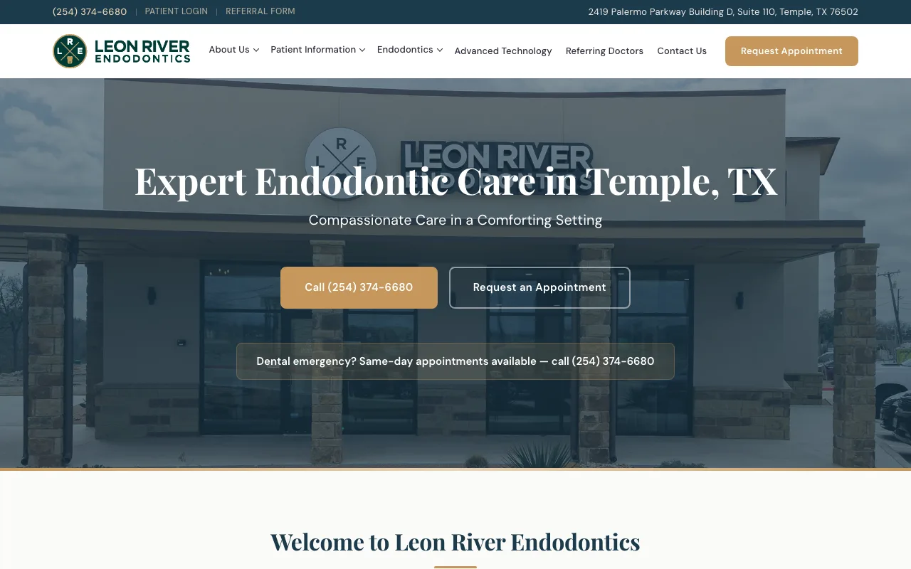 Leon River Endodontics website after refresh