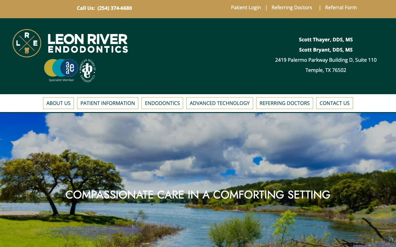 Leon River Endodontics website before refresh