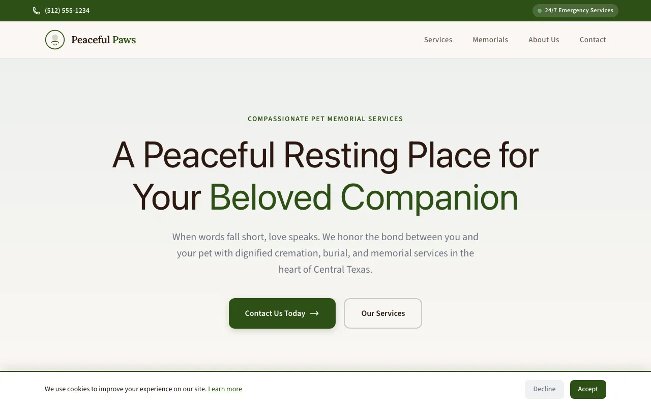 Peaceful Paws Pet Cemetery website